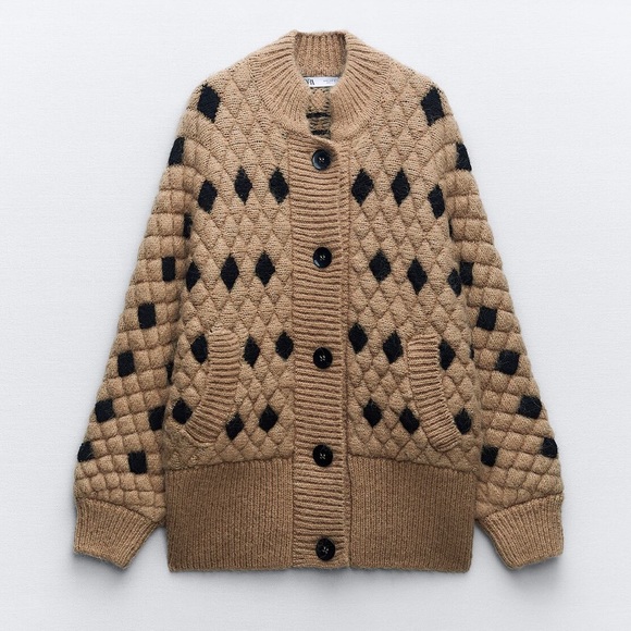 Bloggers Favorite- ZARA NEW WOMAN QUILTED KNIT JACKET CARDIGAN CAMEL 580… - Picture 7 of 12